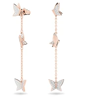 Idyllia Lilia drop earrings, Butterfly, Long, White, Rose gold-tone plated by SWAROVSKI