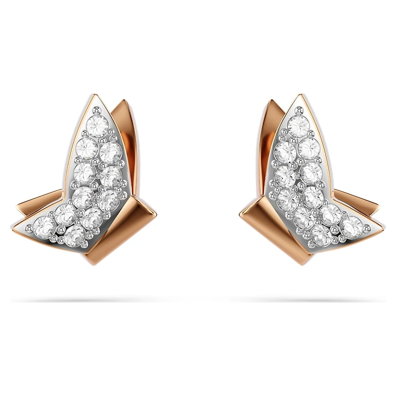 Idyllia Lilia stud earrings, Butterfly, White, Rose gold-tone plated by SWAROVSKI