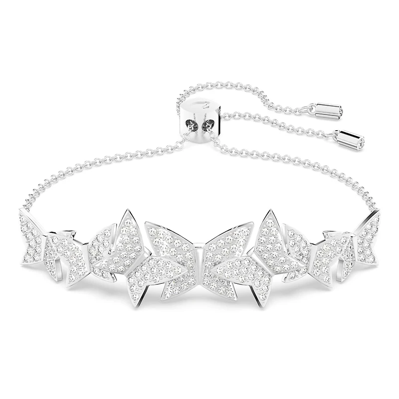 Idyllia Lilia bracelet, Butterfly, White, Rhodium plated by SWAROVSKI