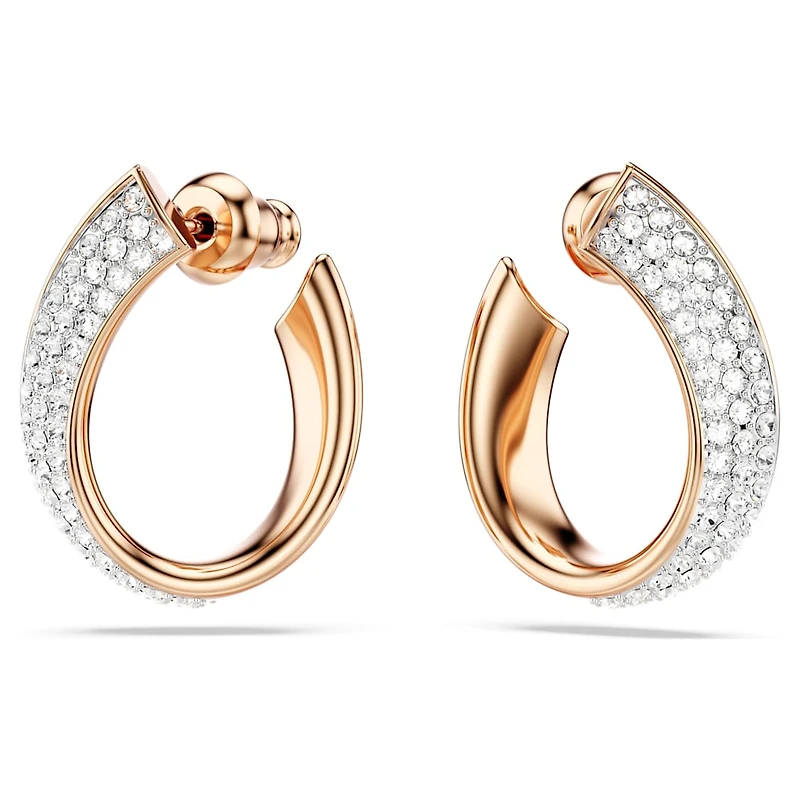 Exist hoop earrings, Small, White, Rose gold-tone plated by SWAROVSKI