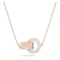 Dextera pendant, Interlocking loop, White, Rose gold-tone plated by SWAROVSKI