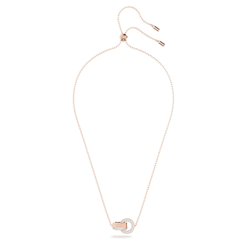 Dextera pendant, Interlocking loop, White, Rose gold-tone plated by SWAROVSKI
