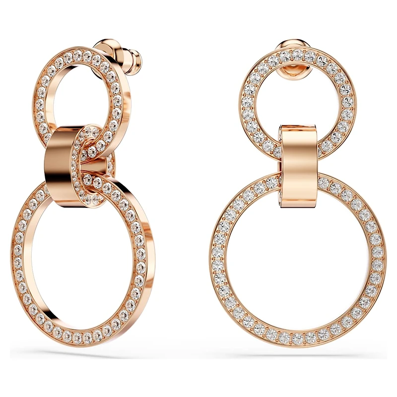 Hollow hoop earrings, White, Rose gold-tone plated by SWAROVSKI