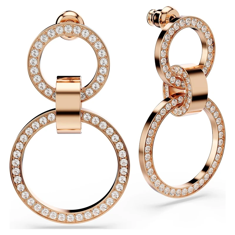 Hollow hoop earrings, White, Rose gold-tone plated by SWAROVSKI