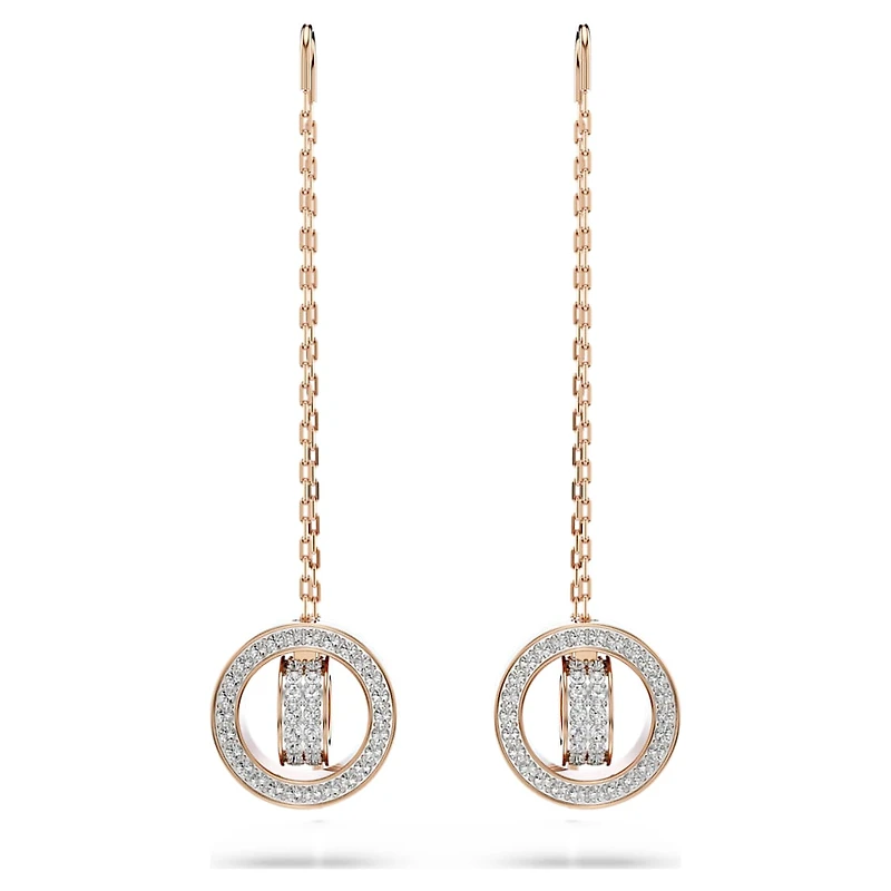 Dextera drop earrings, Pavé, White, Rose gold-tone plated by SWAROVSKI