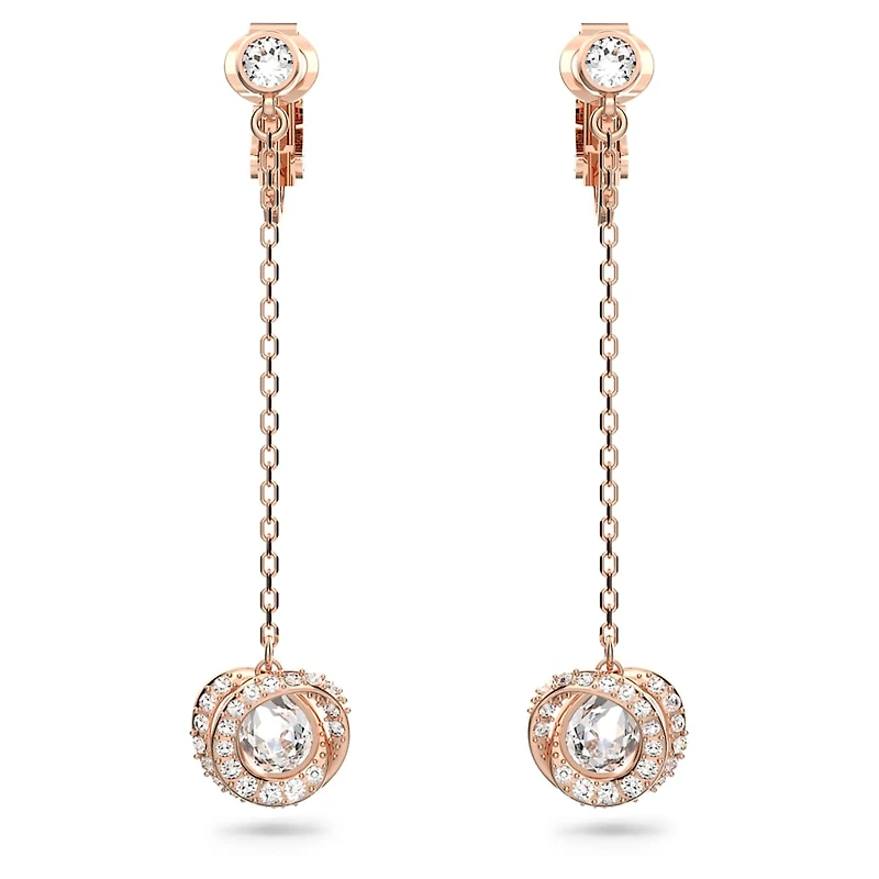 Generation clip earrings, Long, White, Rose gold-tone plated by SWAROVSKI