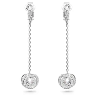 Generation clip earrings, Long, White, Rhodium plated by SWAROVSKI