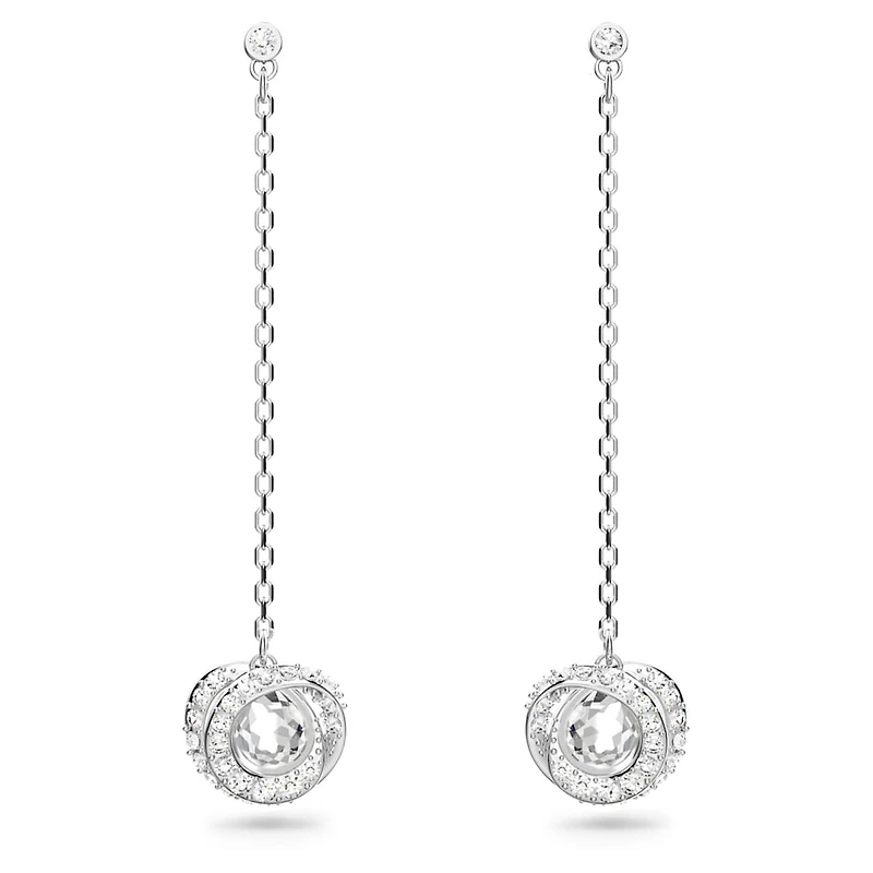 Generation drop earrings, Long, White, Rhodium plated by SWAROVSKI