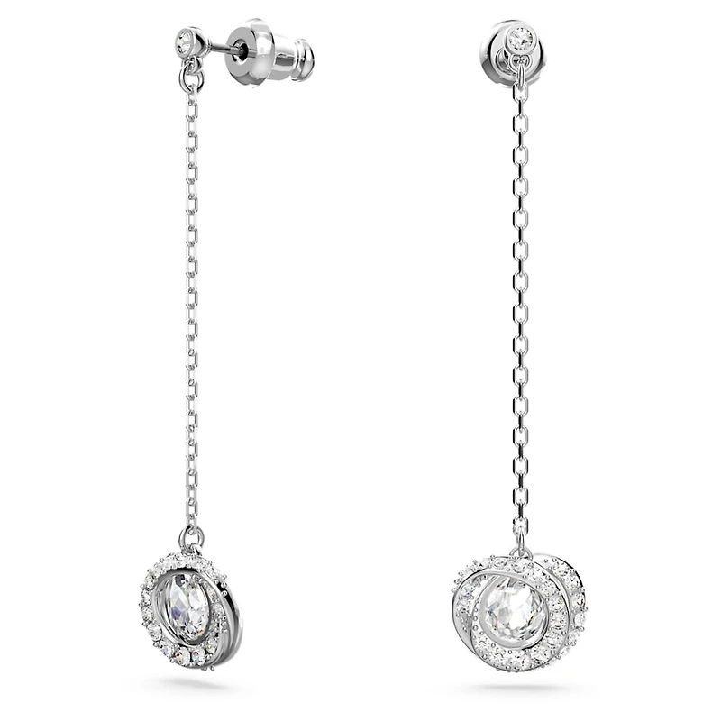 Generation drop earrings, Long, White, Rhodium plated by SWAROVSKI