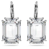 Millenia drop earrings, Octagon cut, White, Rhodium plated by SWAROVSKI