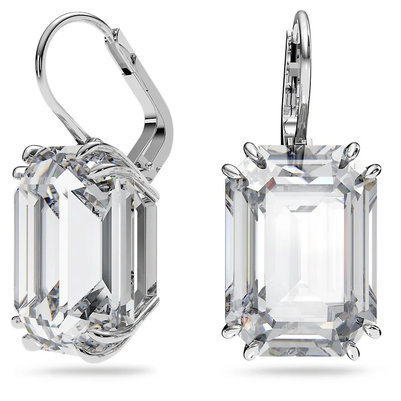 Millenia drop earrings, Octagon cut, White, Rhodium plated by SWAROVSKI