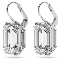 Millenia drop earrings, Octagon cut, White, Rhodium plated by SWAROVSKI