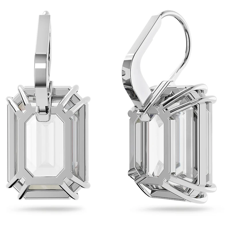 Millenia drop earrings, Octagon cut, White, Rhodium plated by SWAROVSKI
