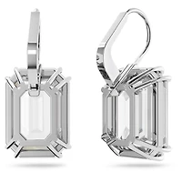Millenia drop earrings, Octagon cut, White, Rhodium plated by SWAROVSKI