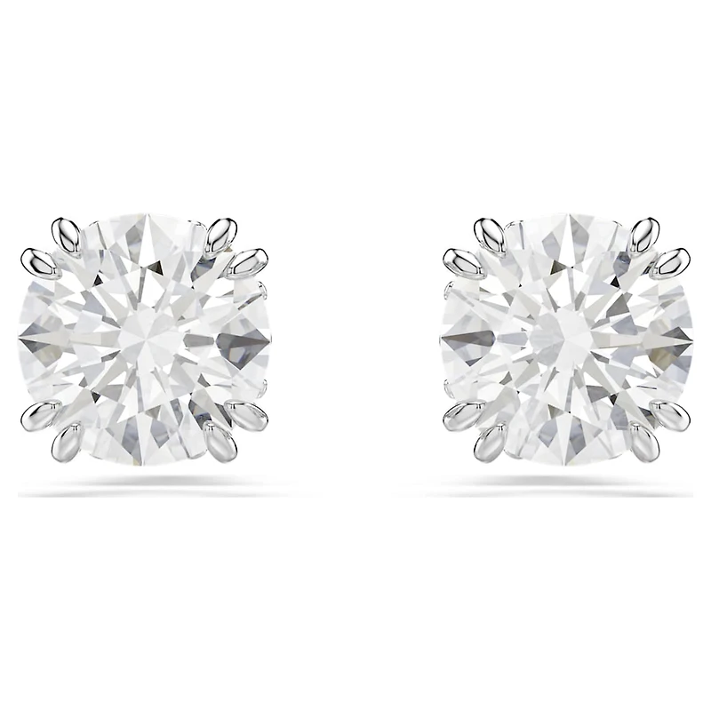 Stilla stud earrings, Round cut, White, Rhodium plated by SWAROVSKI