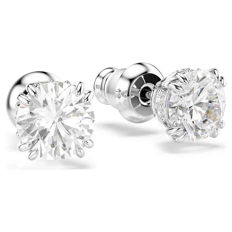 Stilla stud earrings, Round cut, White, Rhodium plated by SWAROVSKI