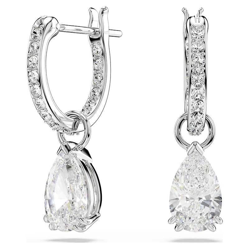 Stilla drop earrings, Pear cut, Round cut, White, Rhodium plated by SWAROVSKI