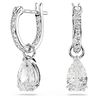 Stilla drop earrings, Pear cut, Round cut, White, Rhodium plated by SWAROVSKI