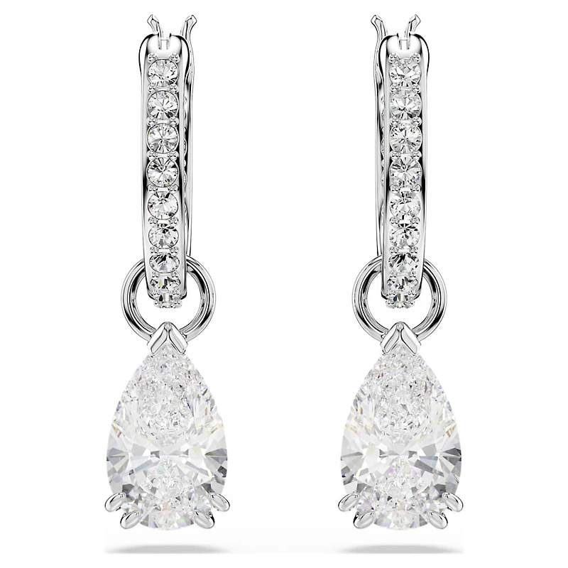 Stilla drop earrings, Pear cut, Round cut, White, Rhodium plated by SWAROVSKI