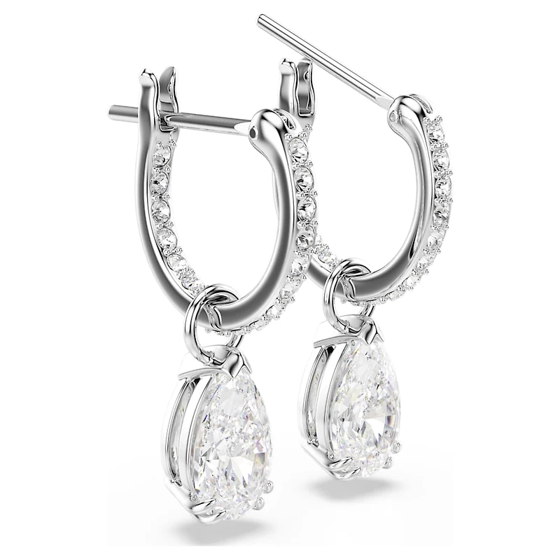 Stilla drop earrings, Pear cut, Round cut, White, Rhodium plated by SWAROVSKI