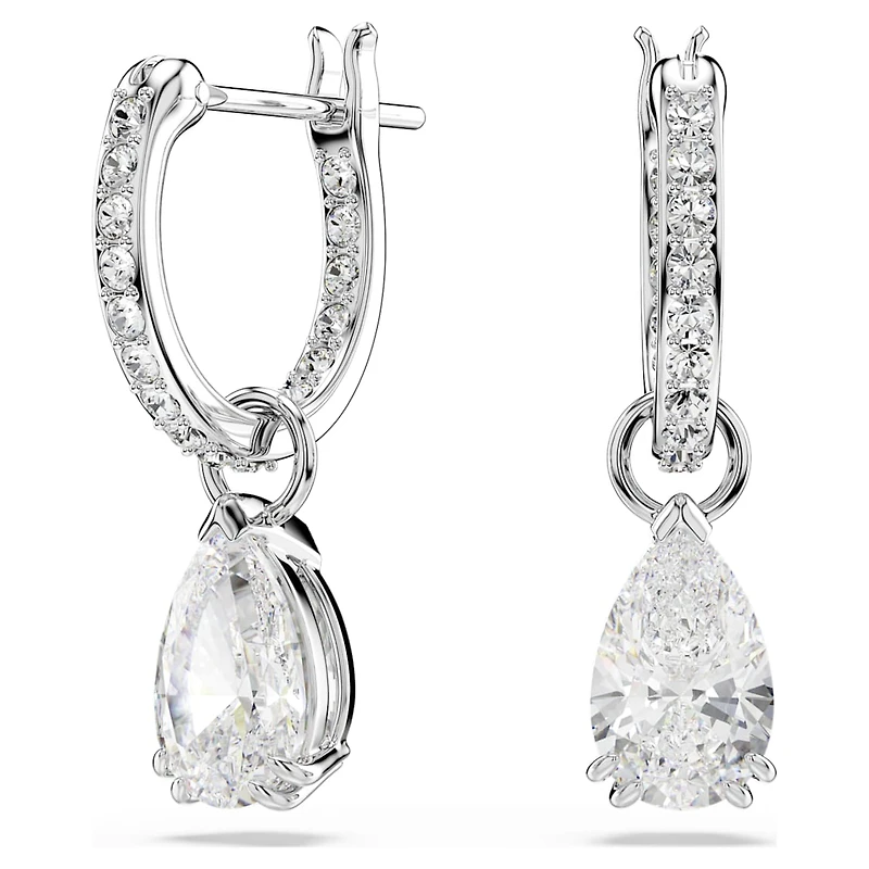 Stilla drop earrings, Pear cut, Round cut, White, Rhodium plated by SWAROVSKI
