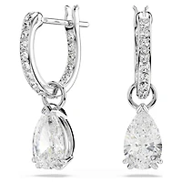 Stilla drop earrings, Pear cut, Round cut, White, Rhodium plated by SWAROVSKI