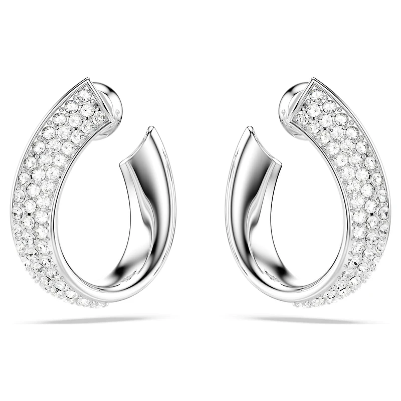 Exist hoop earrings, Small, White, Rhodium plated by SWAROVSKI
