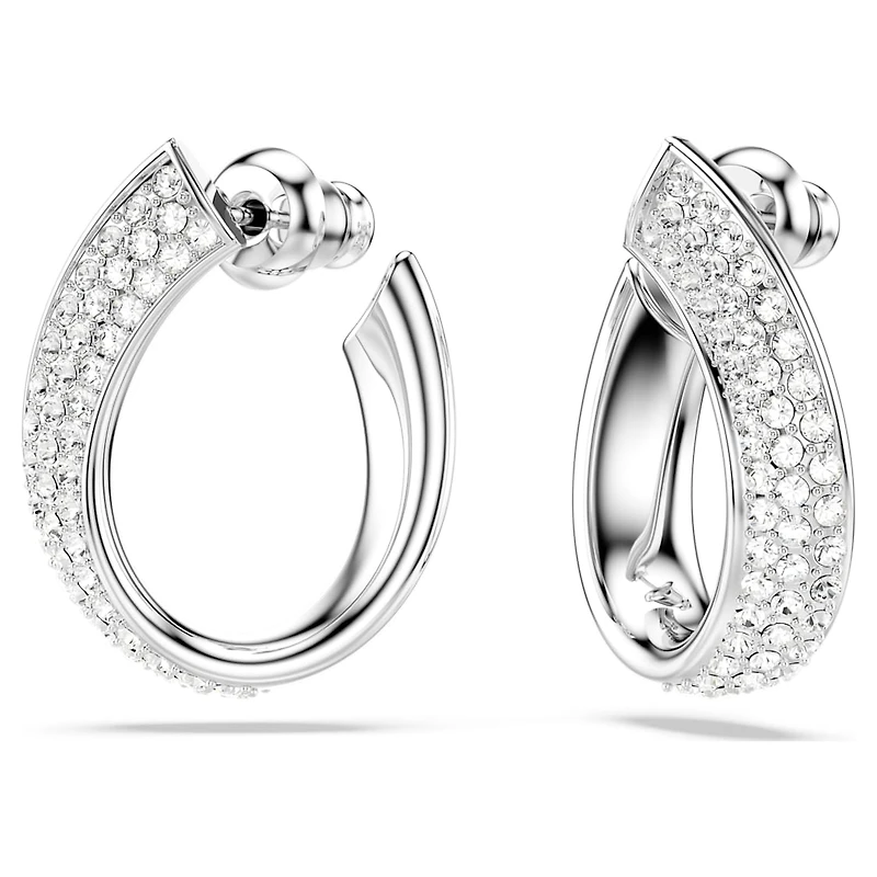 Exist hoop earrings, Small, White, Rhodium plated by SWAROVSKI