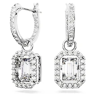 Una drop earrings, Octagon cut, White, Rhodium plated by SWAROVSKI
