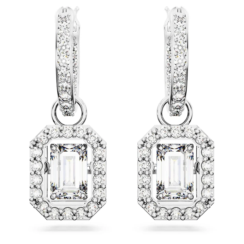Una drop earrings, Octagon cut, White, Rhodium plated by SWAROVSKI