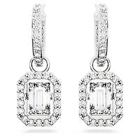 Una drop earrings, Octagon cut, White, Rhodium plated by SWAROVSKI