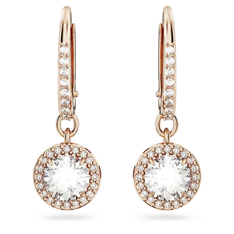 Una Angelic drop earrings, Round cut, Pavé, White