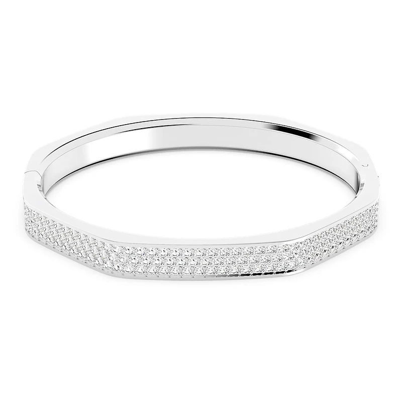 Dextera bangle, Octagon shape, White, Rhodium plated by SWAROVSKI