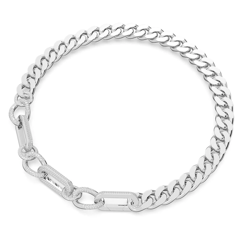 Dextera necklace, Statement, Mixed links, White, Rhodium plated by SWAROVSKI
