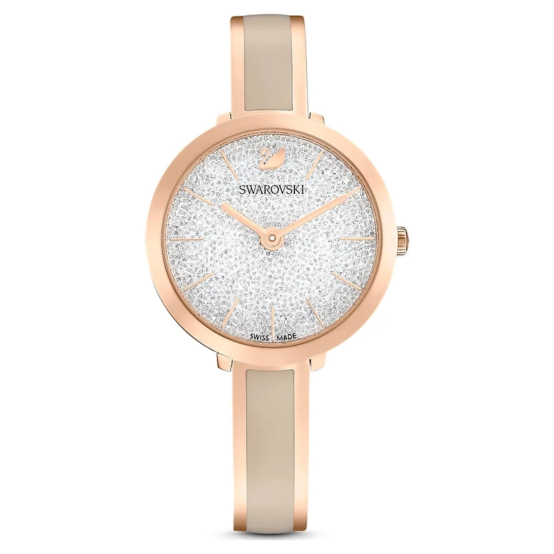 Crystalline delight watch, Swiss Made, Metal bracelet, Grey, Rose gold-tone finish by SWAROVSKI