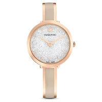 Crystalline delight watch, Swiss Made, Metal bracelet, Grey, Rose gold-tone finish by SWAROVSKI