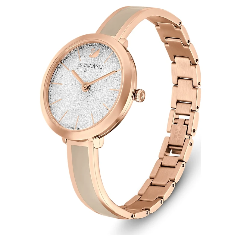 Crystalline delight watch, Swiss Made, Metal bracelet, Grey, Rose gold-tone finish by SWAROVSKI