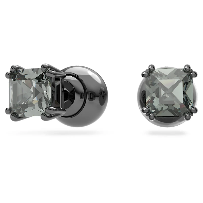 Millenia stud earrings, Square cut, Black, Ruthenium plated by SWAROVSKI