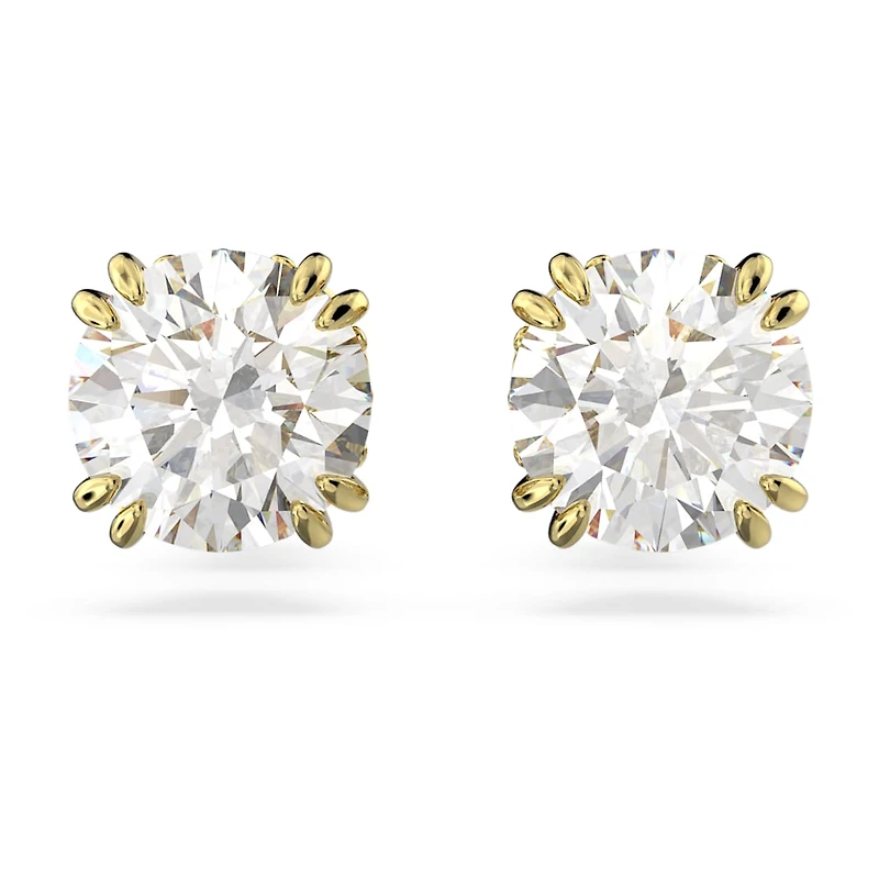 Stilla stud earrings, Round cut, White, Gold-tone plated by SWAROVSKI