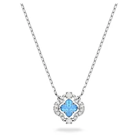 Una necklace, Clover, Blue, Rhodium plated by SWAROVSKI
