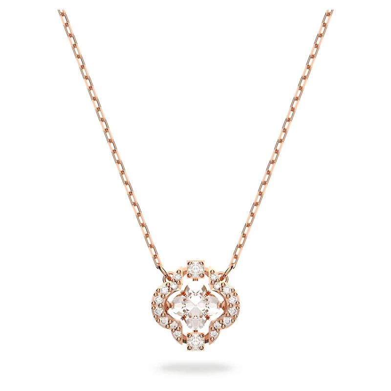 Una necklace, Clover, White, Rose gold-tone plated by SWAROVSKI