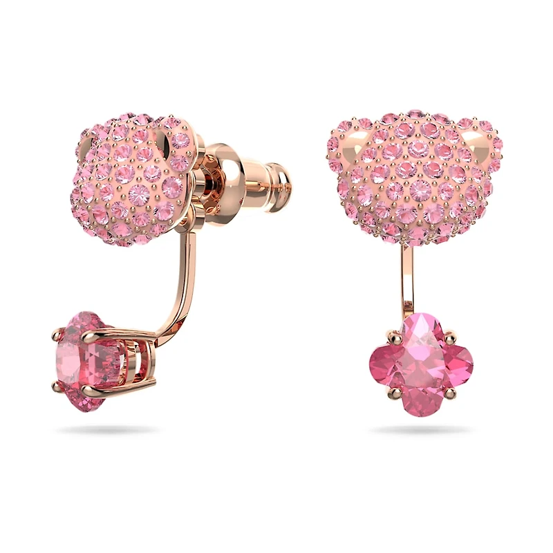 Teddy earring jackets, Bear, Pink, Rose gold-tone plated by SWAROVSKI