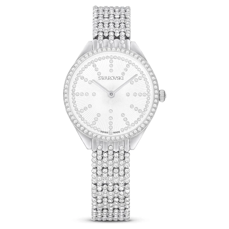 Attract watch, Swiss Made, Full pavé, Crystal bracelet, Silver tone, Stainless steel by SWAROVSKI