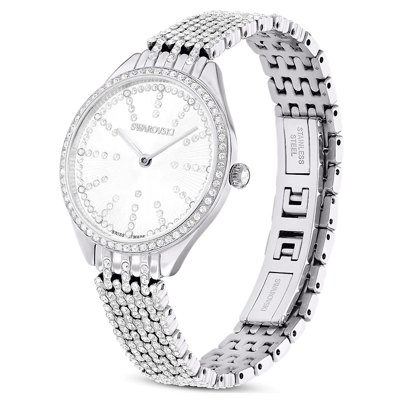 Attract watch, Swiss Made, Full pavé, Crystal bracelet, Silver tone, Stainless steel by SWAROVSKI