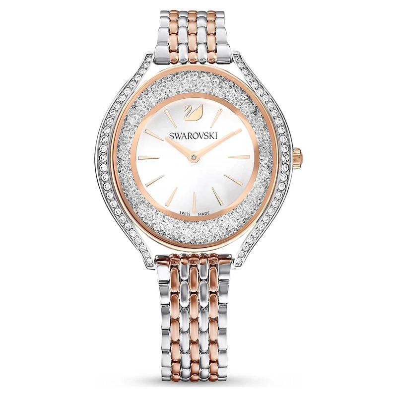 Crystalline aura watch, Swiss Made, Metal bracelet, Rose gold tone, Mixed metal finish by SWAROVSKI