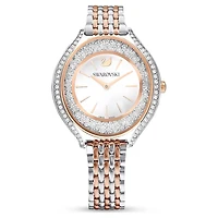Crystalline aura watch, Swiss Made, Metal bracelet, Rose gold tone, Mixed metal finish by SWAROVSKI