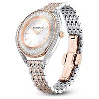 Crystalline aura watch, Swiss Made, Metal bracelet, Rose gold tone, Mixed metal finish by SWAROVSKI