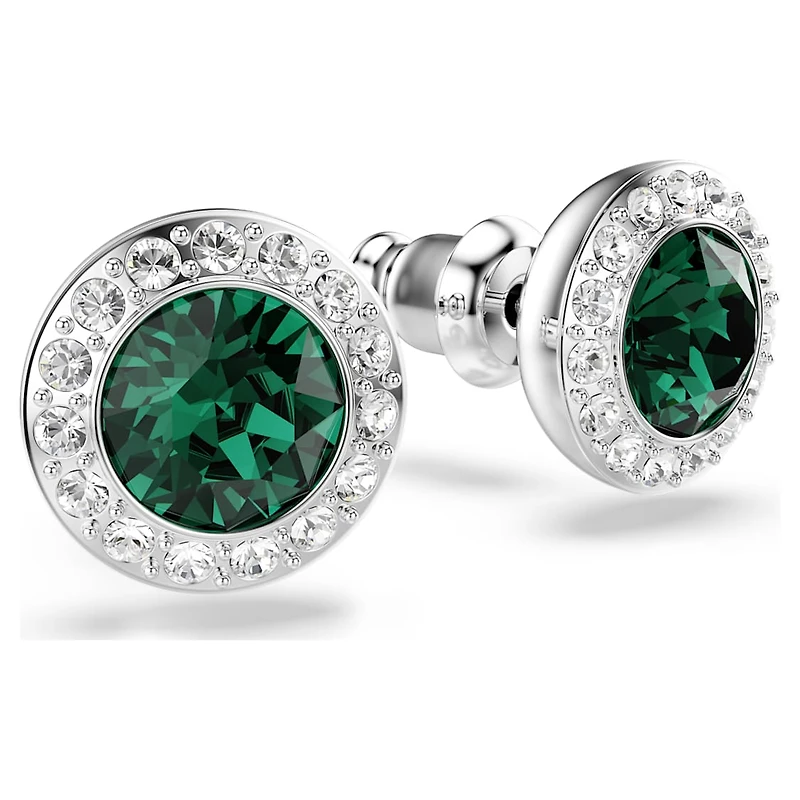 Una Angelic stud earrings, Round cut, Green, Rhodium plated by SWAROVSKI