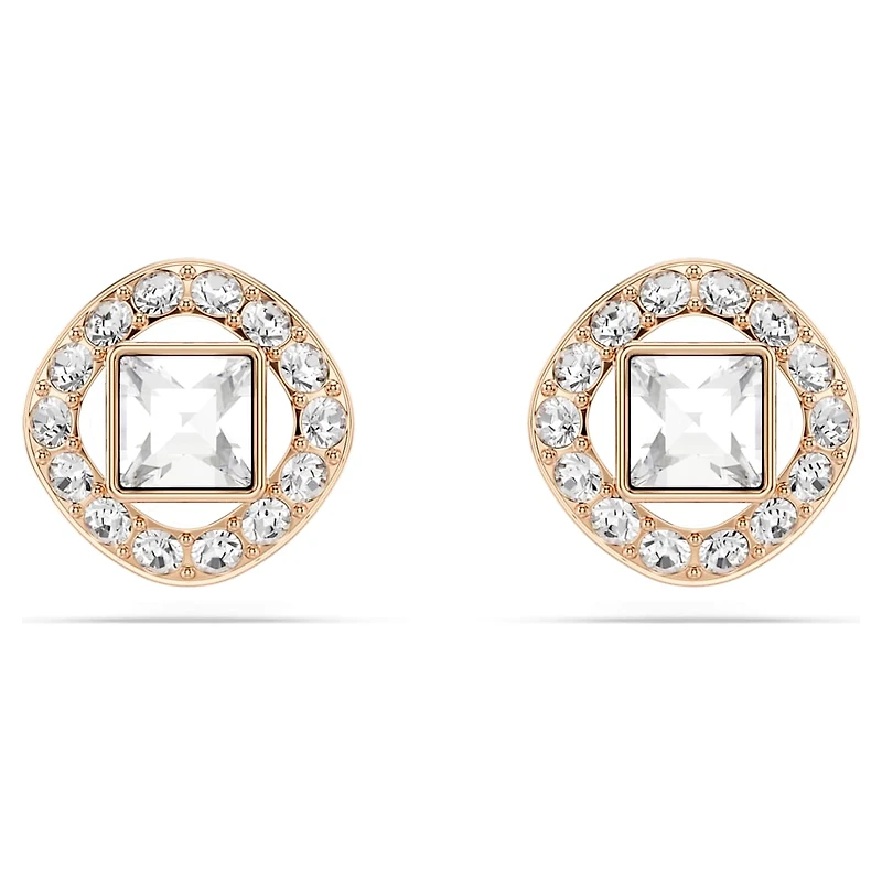 Angelic Square stud earrings, Square cut, White, Rose gold-tone plated by SWAROVSKI