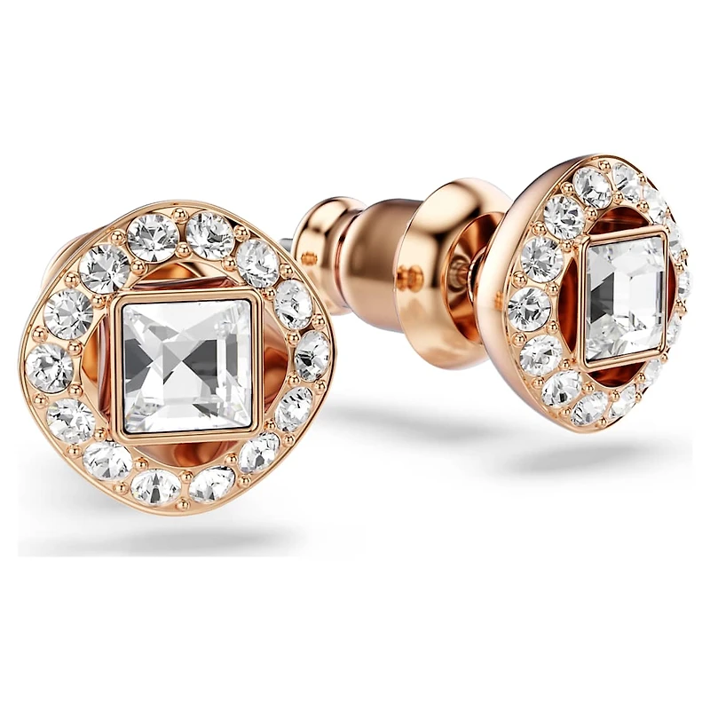 Angelic Square stud earrings, Square cut, White, Rose gold-tone plated by SWAROVSKI